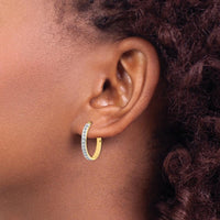 14K Yellow Gold Diamond Round Hinged Hoop Earrings - 0.010 Carats Total Diamond Weight by Monteluci Fine Jewelry