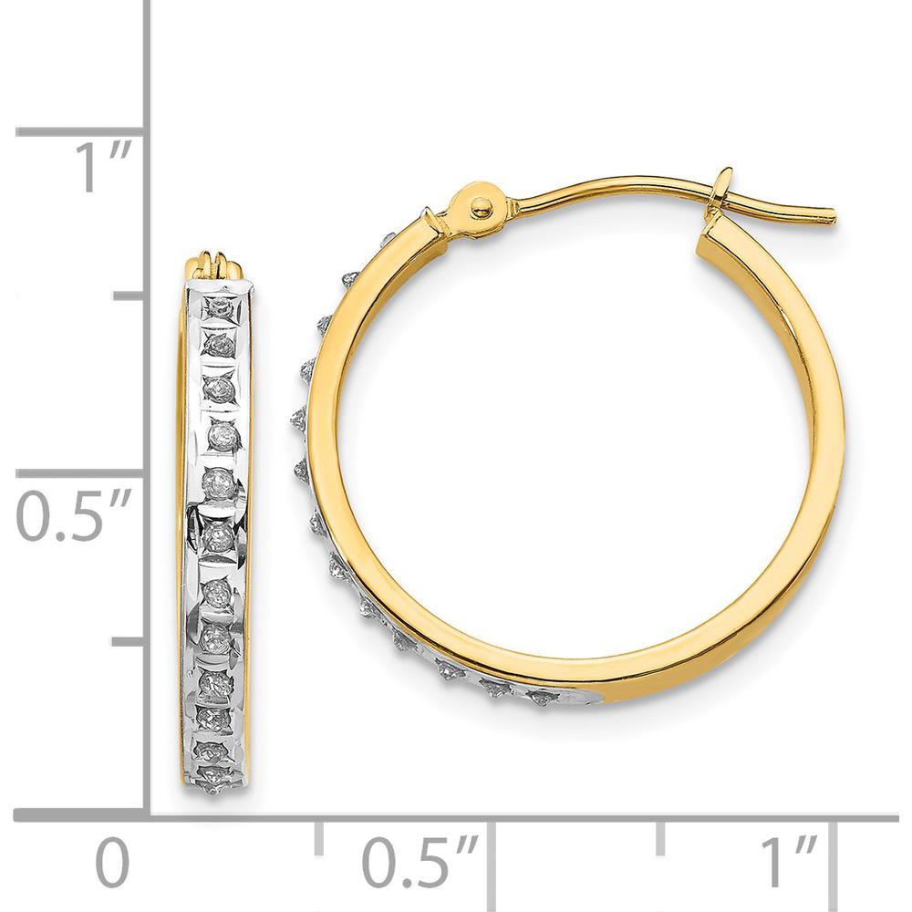 14K Yellow Gold Diamond Round Hinged Hoop Earrings - 0.010 Carats Total Diamond Weight by Monteluci Fine Jewelry