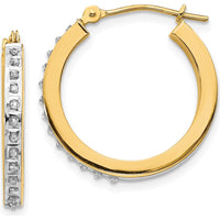 14K Yellow Gold Diamond Round Hinged Hoop Earrings - 0.010 Carats Total Diamond Weight by Monteluci Fine Jewelry