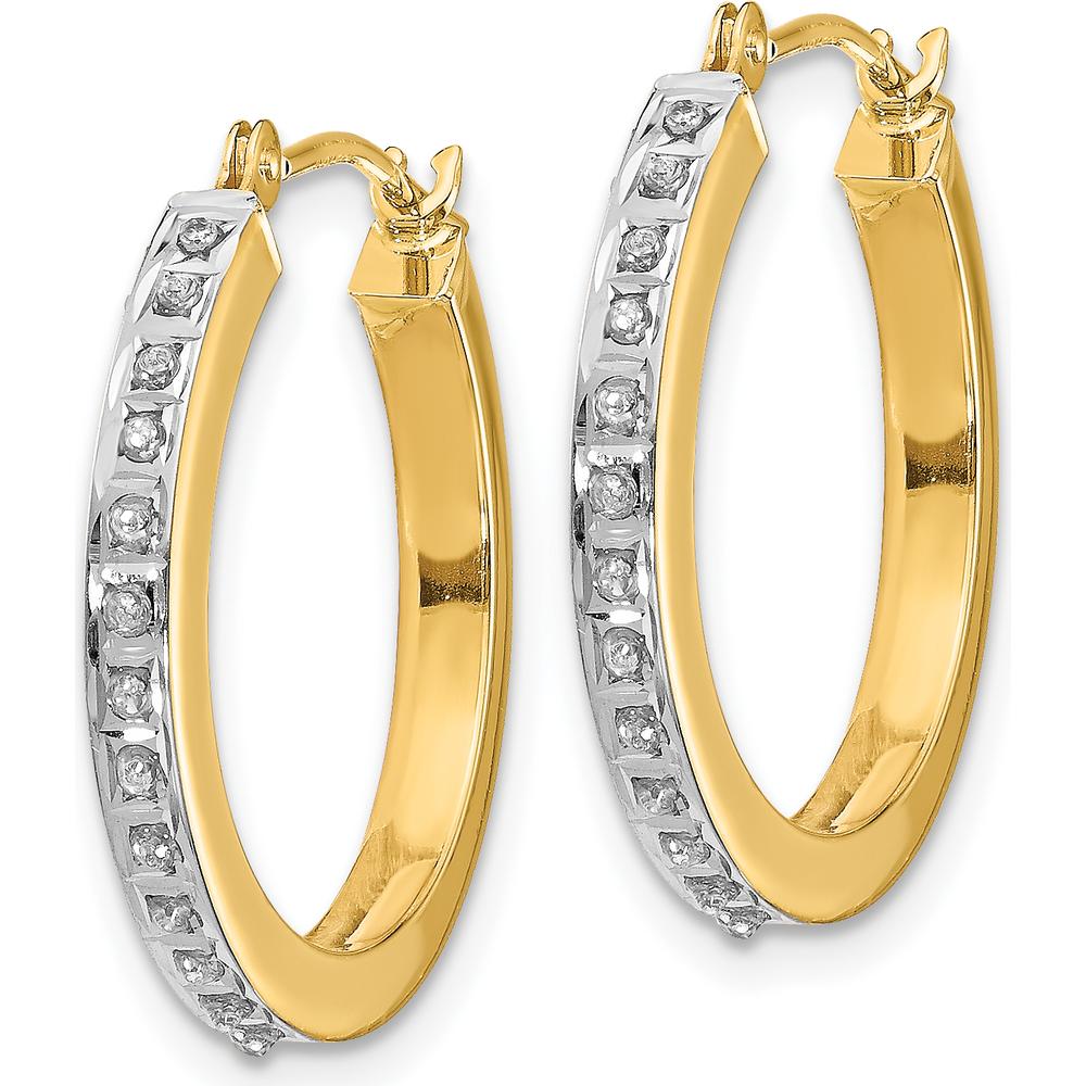 14K Yellow Gold Diamond Round Hinged Hoop Earrings - 0.010 Carats Total Diamond Weight by Monteluci Fine Jewelry