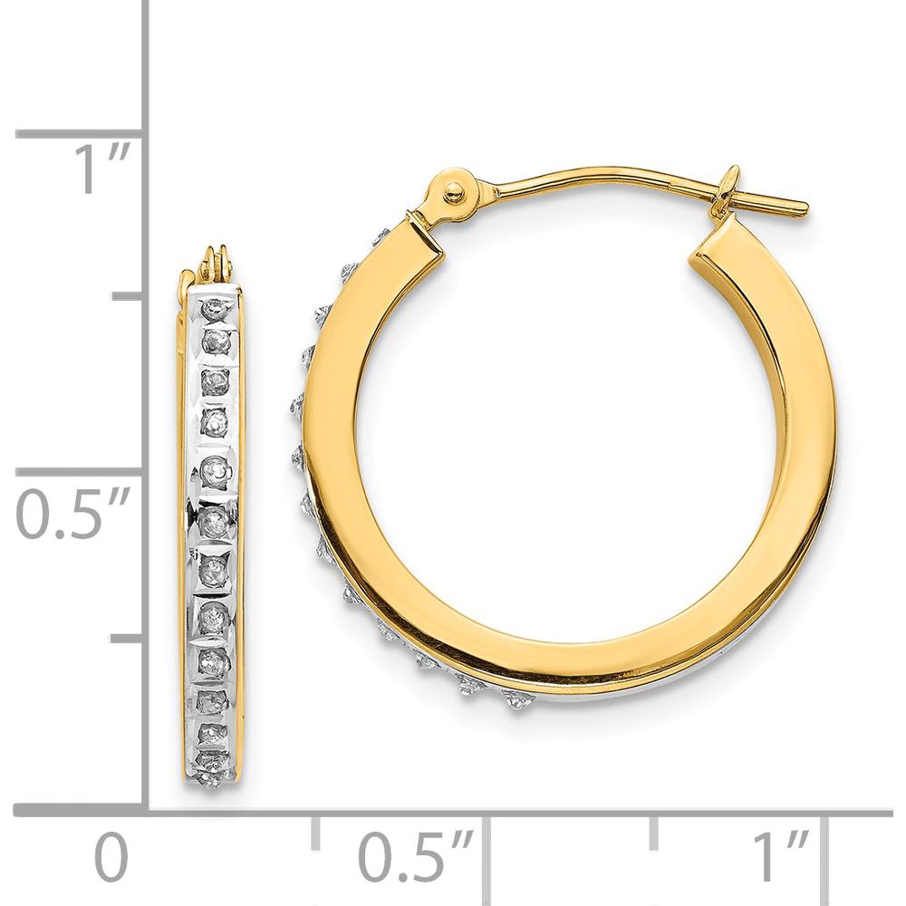 14K Yellow Gold Diamond Round Hinged Hoop Earrings - 0.010 Carats Total Diamond Weight by Monteluci Fine Jewelry