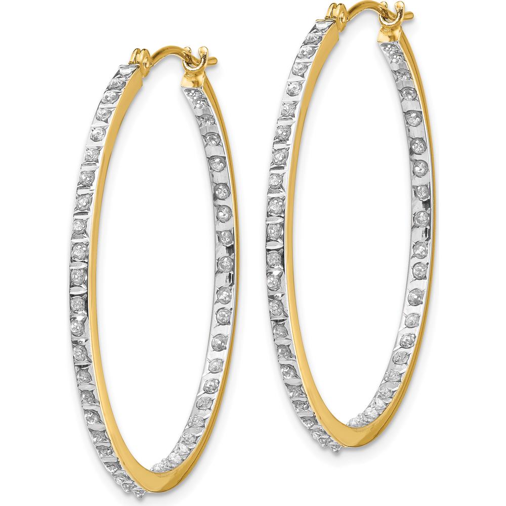14K Yellow Gold Diamond Round Hinged Hoop Earrings - 0.010 Carats Total Diamond Weight by Monteluci Fine Jewelry