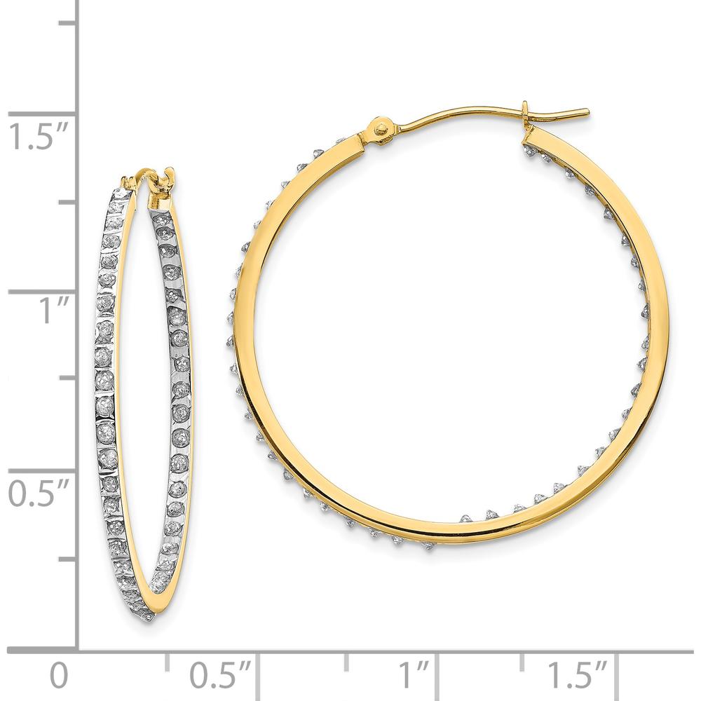 14K Yellow Gold Diamond Round Hinged Hoop Earrings - 0.010 Carats Total Diamond Weight by Monteluci Fine Jewelry