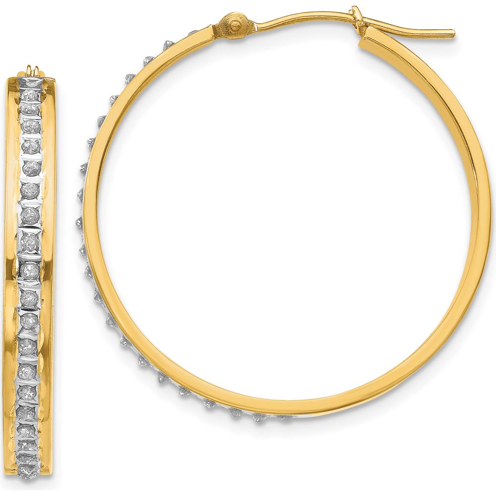 14K Yellow Gold Diamond Round Hinged Hoop Earrings - 0.10 Carats Total Diamond Weight by Monteluci Fine Jewelry