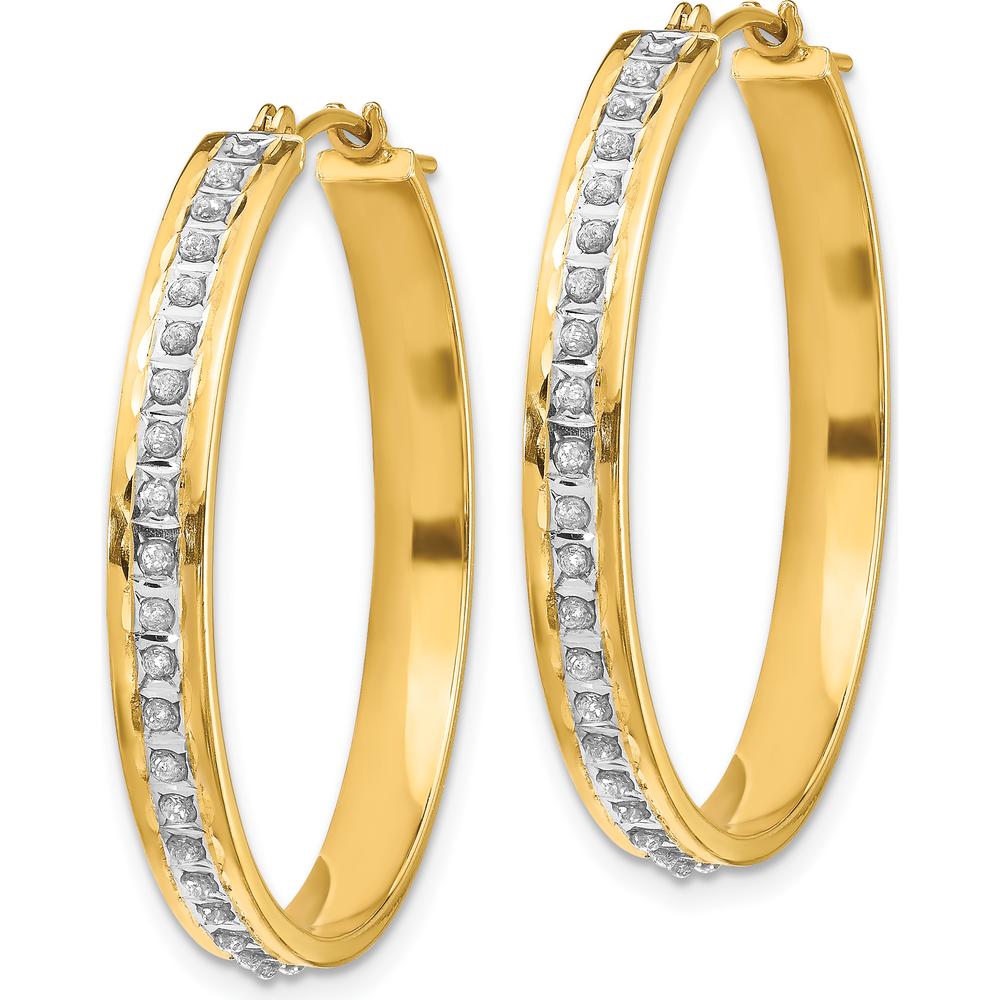 14K Yellow Gold Diamond Round Hinged Hoop Earrings - 0.10 Carats Total Diamond Weight by Monteluci Fine Jewelry
