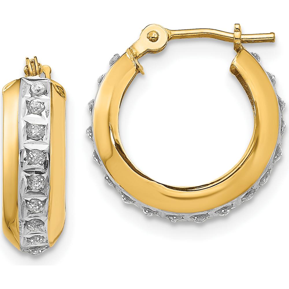14K Yellow Gold Diamond Round Hoop Earrings - 0.01 Carats Total Diamond Weight by Monteluci Fine Jewelry