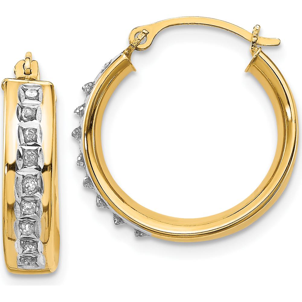 14K Yellow Gold Diamond Round Hoop Earrings with Natural Diamonds - 0.01 Carats Total Diamond Weight by Monteluci Fine Jewelry