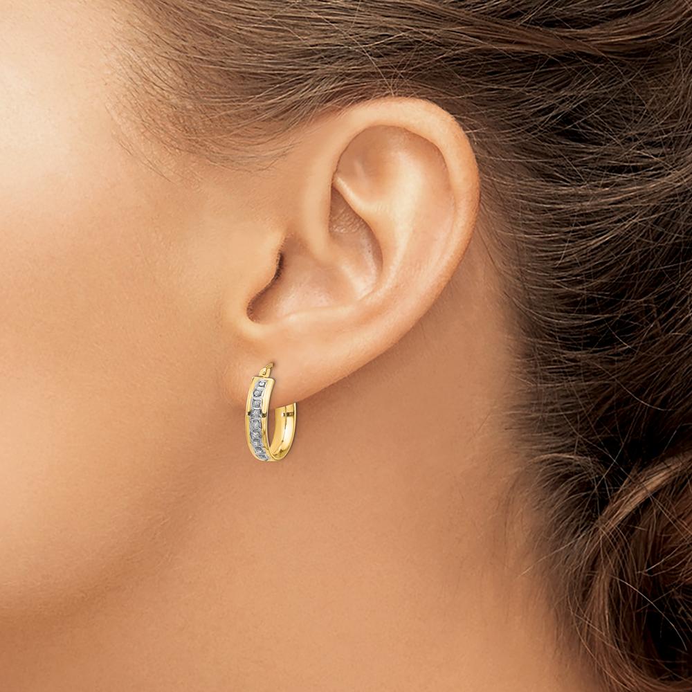 14K Yellow Gold Diamond Round Hoop Earrings with Natural Diamonds - 0.01 Carats Total Diamond Weight by Monteluci Fine Jewelry