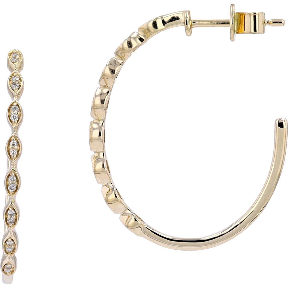 14K Yellow Gold Diamond Scalloped Hoop Earrings - 0.12 Carat Total Diamond Weight