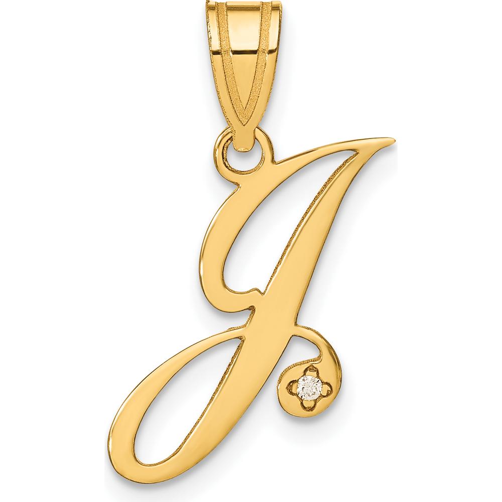 14K Yellow Gold Diamond Script Letter J Pendant - 0.01 Carat Round Diamond by Oro Pregiato