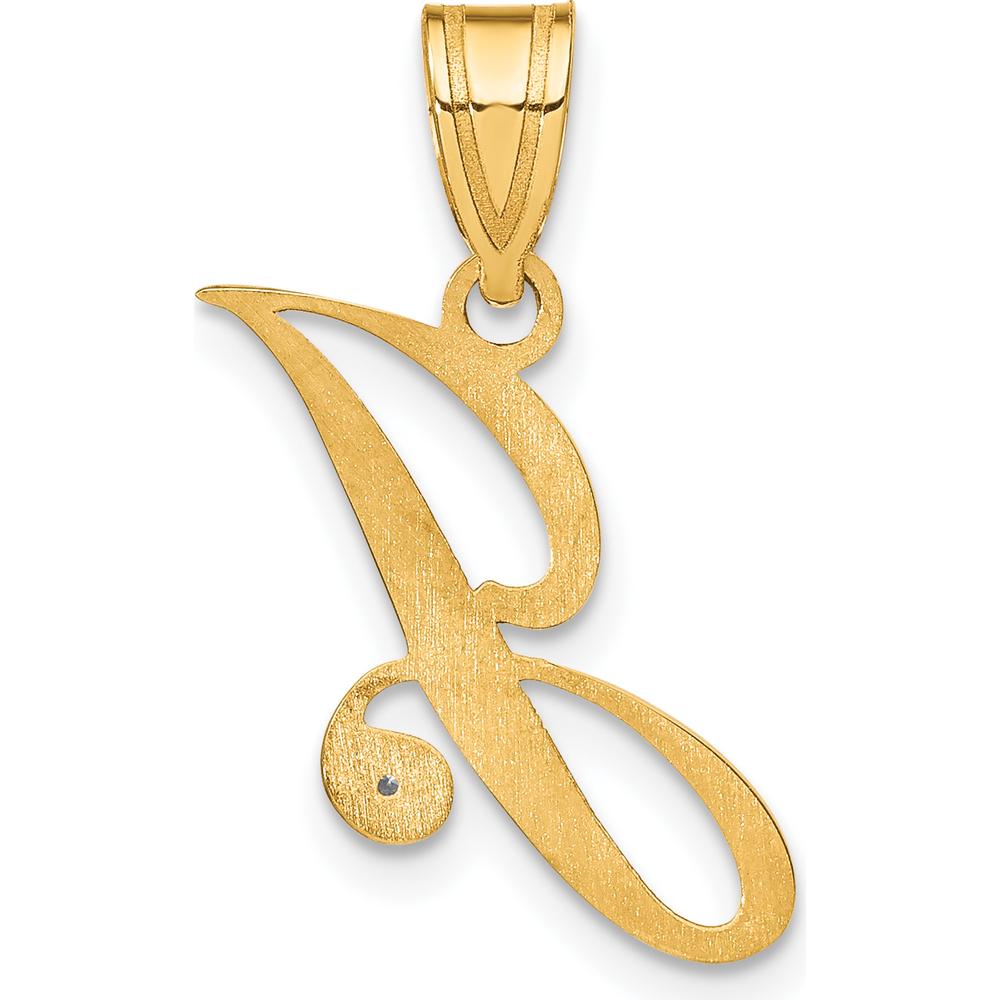 14K Yellow Gold Diamond Script Letter J Pendant - 0.01 Carat Round Diamond by Oro Pregiato
