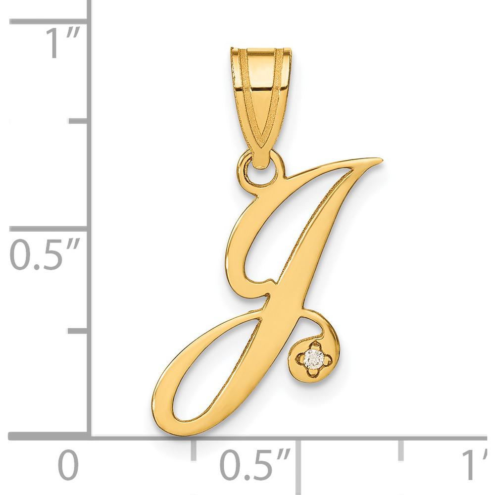 14K Yellow Gold Diamond Script Letter J Pendant - 0.01 Carat Round Diamond by Oro Pregiato