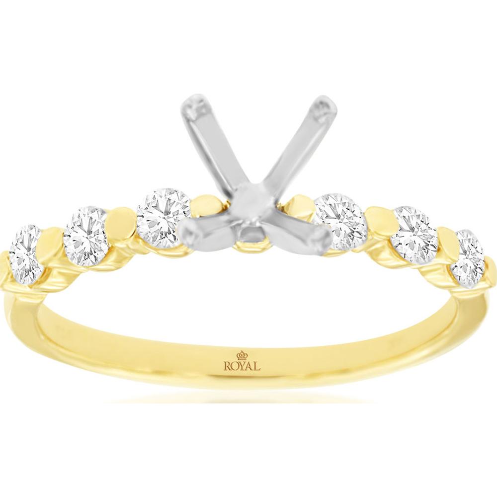 14K Yellow Gold Diamond Semi-Mount Ring with Round Diamond Side Stones and White Gold Center Prong Setting - 0.42 Carat Total Diamond Weight - Royal Jewelry