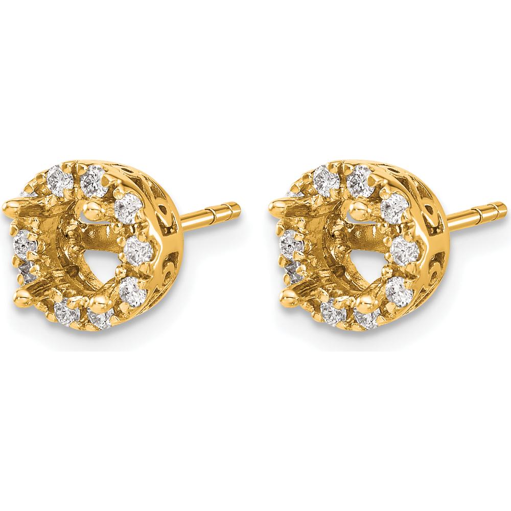 14K Yellow Gold Diamond Semi-Mount Stud Earrings with 0.5 Carat Round Diamond Center Stones by Monteluci Fine Jewelry