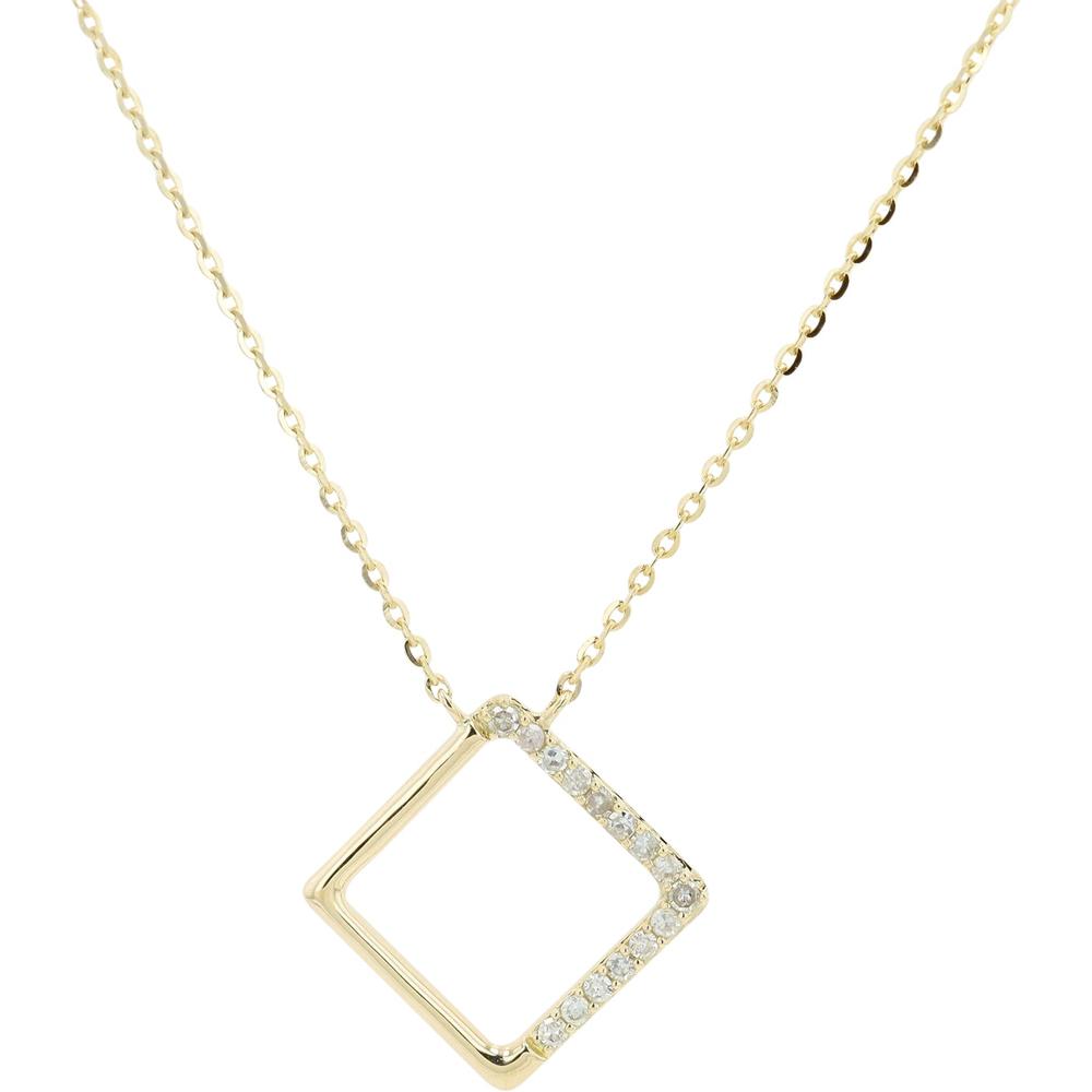 14K Yellow Gold Diamond-Set Square Pendant Necklace - 0.08 Carat Total Diamond Weight