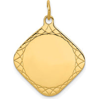 14K Yellow Gold Diamond-Shaped Engravable Disc Charm with Textured Detailing by Oro Pregiato