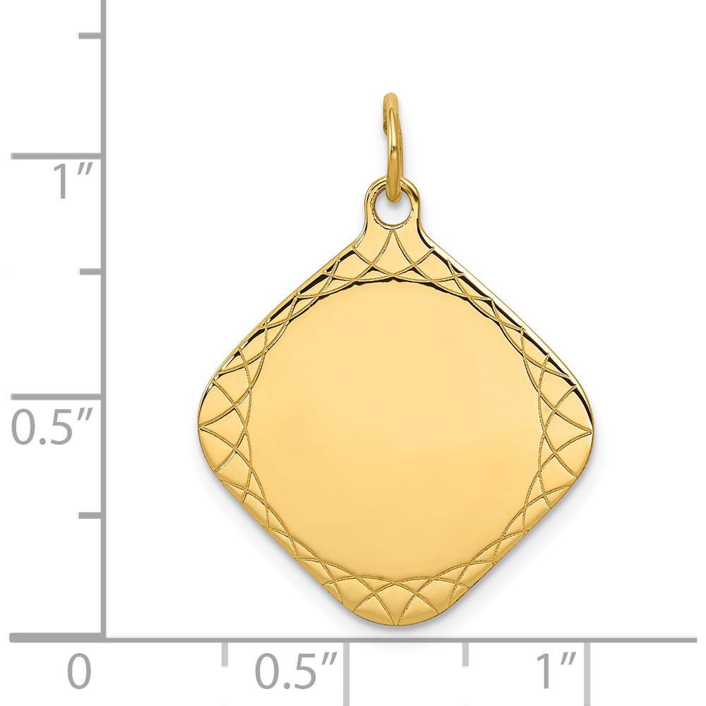 14K Yellow Gold Diamond-Shaped Engravable Disc Charm with Textured Detailing by Oro Pregiato