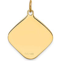 14K Yellow Gold Diamond-Shaped Engravable Disc Charm with Textured Detailing by Oro Pregiato