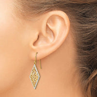 14K Yellow Gold Diamond-Shaped Filigree Dangle Earrings with Rhodium Accents by 0