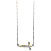 14K Yellow Gold Diamond Sideways Cross Necklace - 0.10 Carat Total Diamond Weight by Monteluci Fine Jewelry