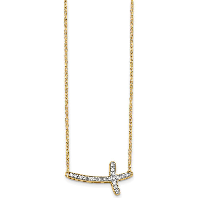 14K Yellow Gold Diamond Sideways Cross Necklace - 0.10 Carat Total Diamond Weight by Monteluci Fine Jewelry