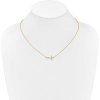 14K Yellow Gold Diamond Sideways Cross Necklace - 0.10 Carat Total Diamond Weight by Monteluci Fine Jewelry