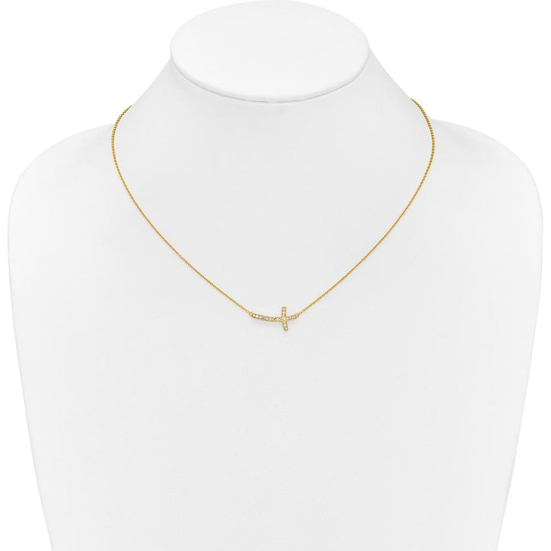 14K Yellow Gold Diamond Sideways Cross Necklace - 0.10 Carat Total Diamond Weight by Monteluci Fine Jewelry