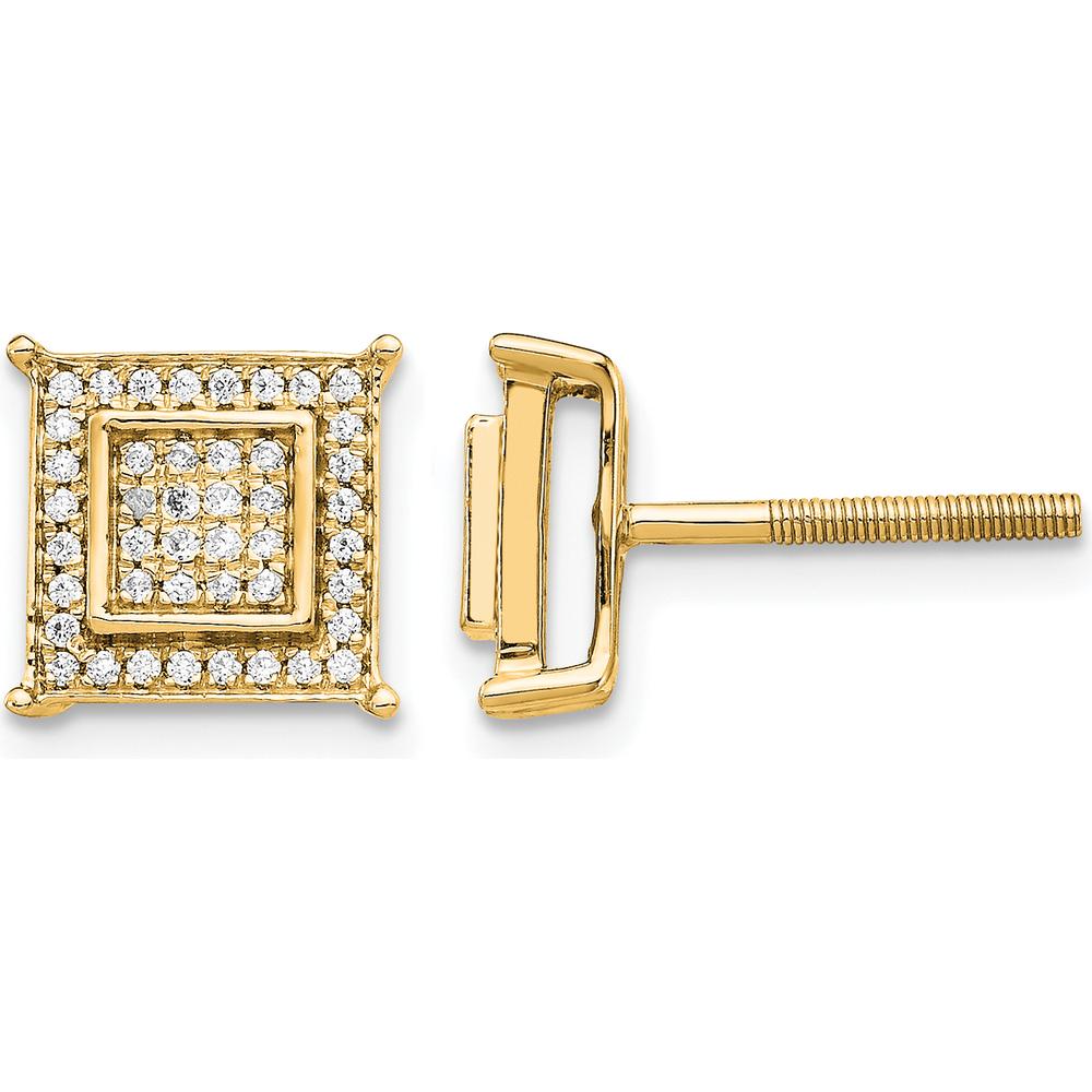 14K Yellow Gold Diamond Small Double Square Bezel Post Earrings - 0.0027 Carat Total Diamond Weight by Oro Pregiato