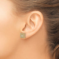 14K Yellow Gold Diamond Small Double Square Bezel Post Earrings - 0.0027 Carat Total Diamond Weight by Oro Pregiato