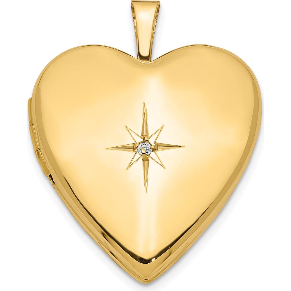 14K Yellow Gold Diamond Star Heart Locket - 0.01 Carat Diamond Weight by Monteluci Fine Jewelry