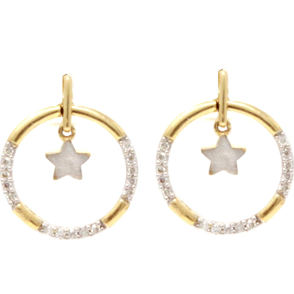 14K Yellow Gold Diamond Star Hoop Earrings - 0.15 Carat Total Diamond Weight