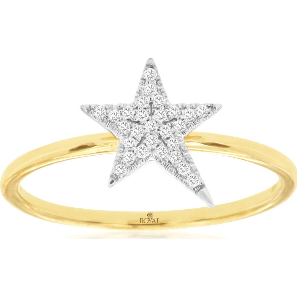 14K Yellow Gold Diamond Star Motif Ring with Round Diamond Accents - 0.07 Carat Total Diamond Weight - Royal Jewelry