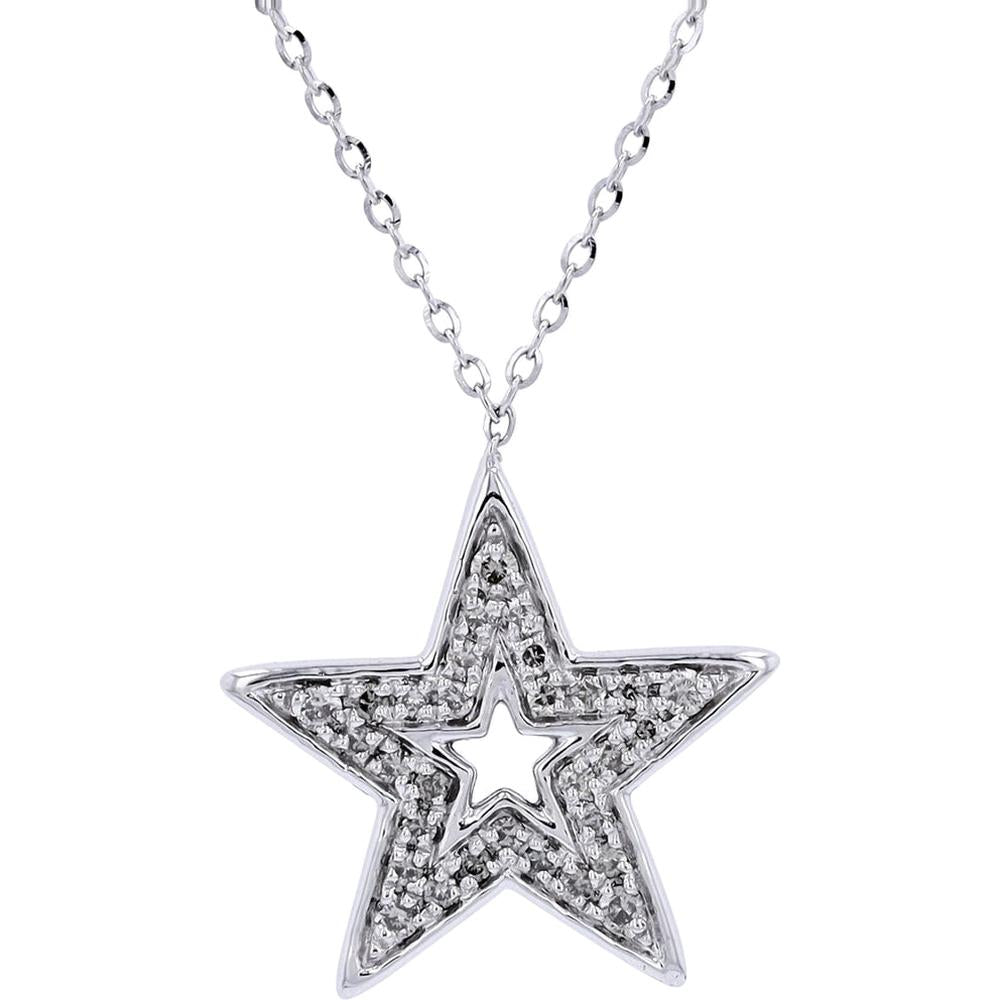 14K Yellow Gold Diamond Star Pendant Necklace - 0.17 Carat Total Diamond Weight