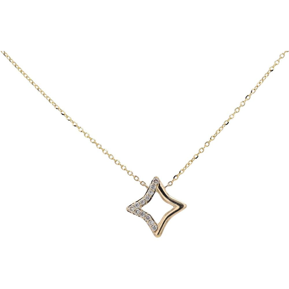 14K Yellow Gold Diamond Star Pendant Necklace with Pave-Set Diamonds - 0.08 Carats Total Diamond Weight