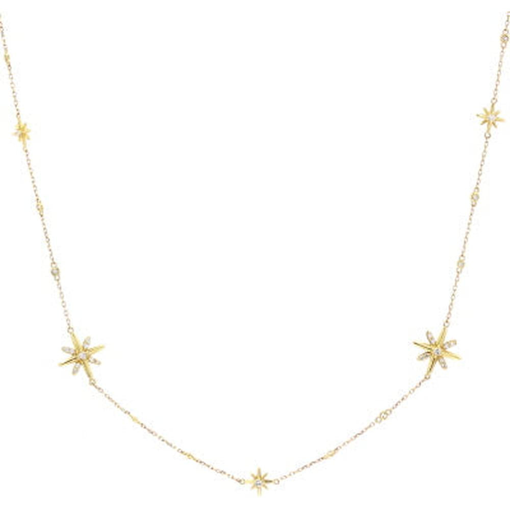 14K Yellow Gold Diamond Star Rope Necklace - 1.00 Carats Total Diamond Weight