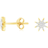 14K Yellow Gold Diamond Starburst Earrings - 0.08 Carats Total Diamond Weight