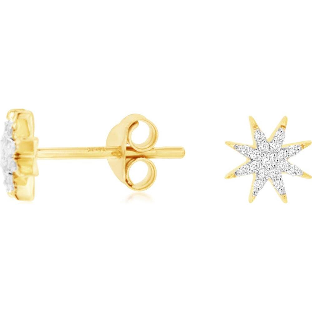 14K Yellow Gold Diamond Starburst Earrings - 0.08 Carats Total Diamond Weight