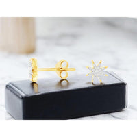 14K Yellow Gold Diamond Starburst Earrings - 0.08 Carats Total Diamond Weight