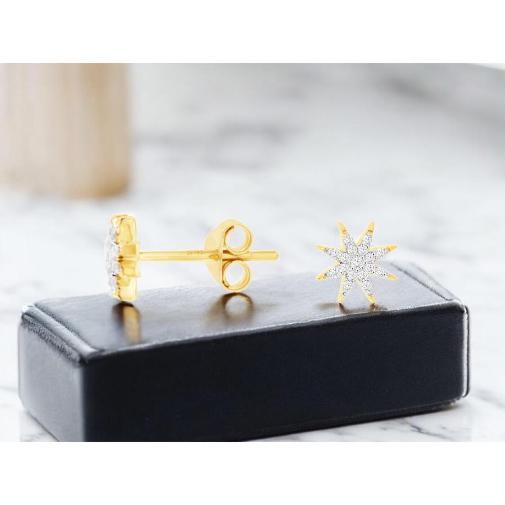 14K Yellow Gold Diamond Starburst Earrings - 0.08 Carats Total Diamond Weight