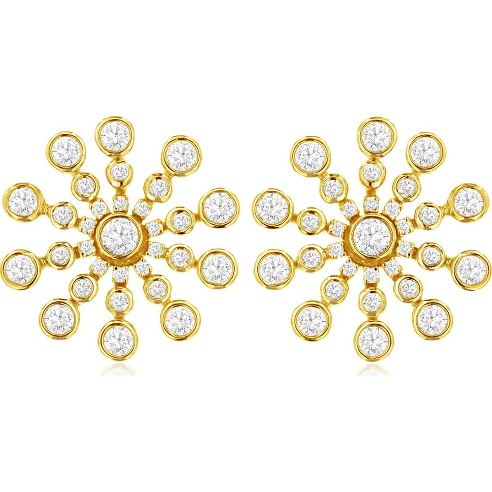 14K Yellow Gold Diamond Starburst Earrings with Bezel Set Round Diamonds - 1.00 Carat Total Weight - Royal Jewelry