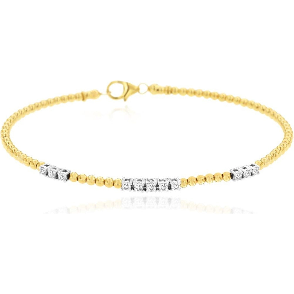 14K Yellow Gold Diamond Station Bangle Bracelet with Round Brilliant Cut Diamonds in White Gold Box Settings - 0.35 Carat Total Diamond Weight - Royal Jewelry