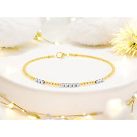 14K Yellow Gold Diamond Station Bangle Bracelet with Round Brilliant Cut Diamonds in White Gold Box Settings - 0.35 Carat Total Diamond Weight - Royal Jewelry