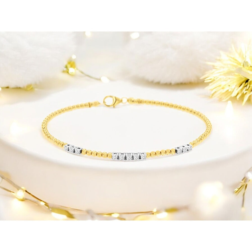 14K Yellow Gold Diamond Station Bangle Bracelet with Round Brilliant Cut Diamonds in White Gold Box Settings - 0.35 Carat Total Diamond Weight - Royal Jewelry