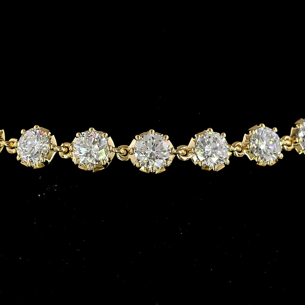 14K Yellow Gold Diamond Station Bracelet with 29 Round Brilliant Cut Natural Diamonds - 4.34 Carat Total Weight, E-F Color VS+ Clarity - Covaloro Fine Jewelry