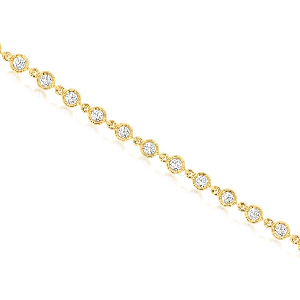 14K Yellow Gold Diamond Station Bracelet with Bezel Set Round Cut Diamonds - 2.00 Carat Total Diamond Weight - Royal Jewelry