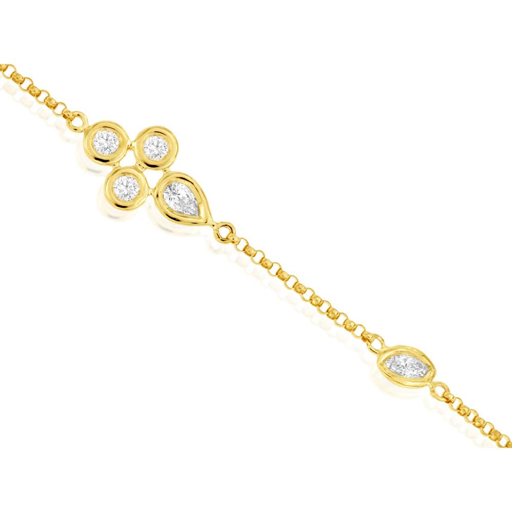 14K Yellow Gold Diamond Station Bracelet with Bezel Set Round, Pear, and Marquise Diamonds – 0.30 Total Carat Weight - Royal Jewelry