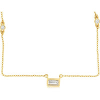 14K Yellow Gold Diamond Station Necklace with Bezel Set Baguette and Round Diamonds - 0.14 Carat Total Diamond Weight - Royal Jewelry