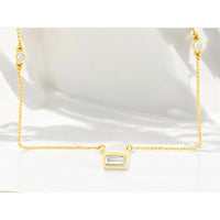 14K Yellow Gold Diamond Station Necklace with Bezel Set Baguette and Round Diamonds - 0.14 Carat Total Diamond Weight - Royal Jewelry