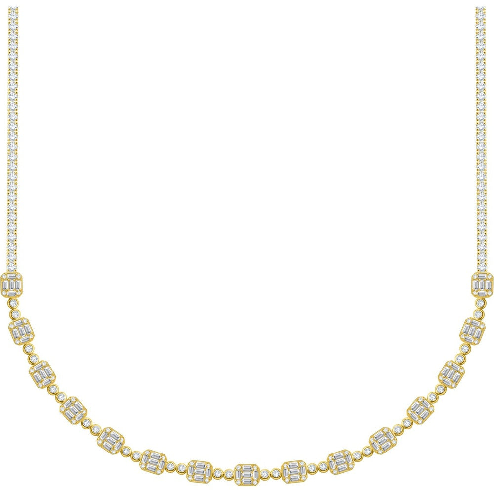 14K Yellow Gold Diamond Station Necklace with Round and Emerald Cut Diamonds - 5.96 Carat Total Diamond Weight by Auriventus