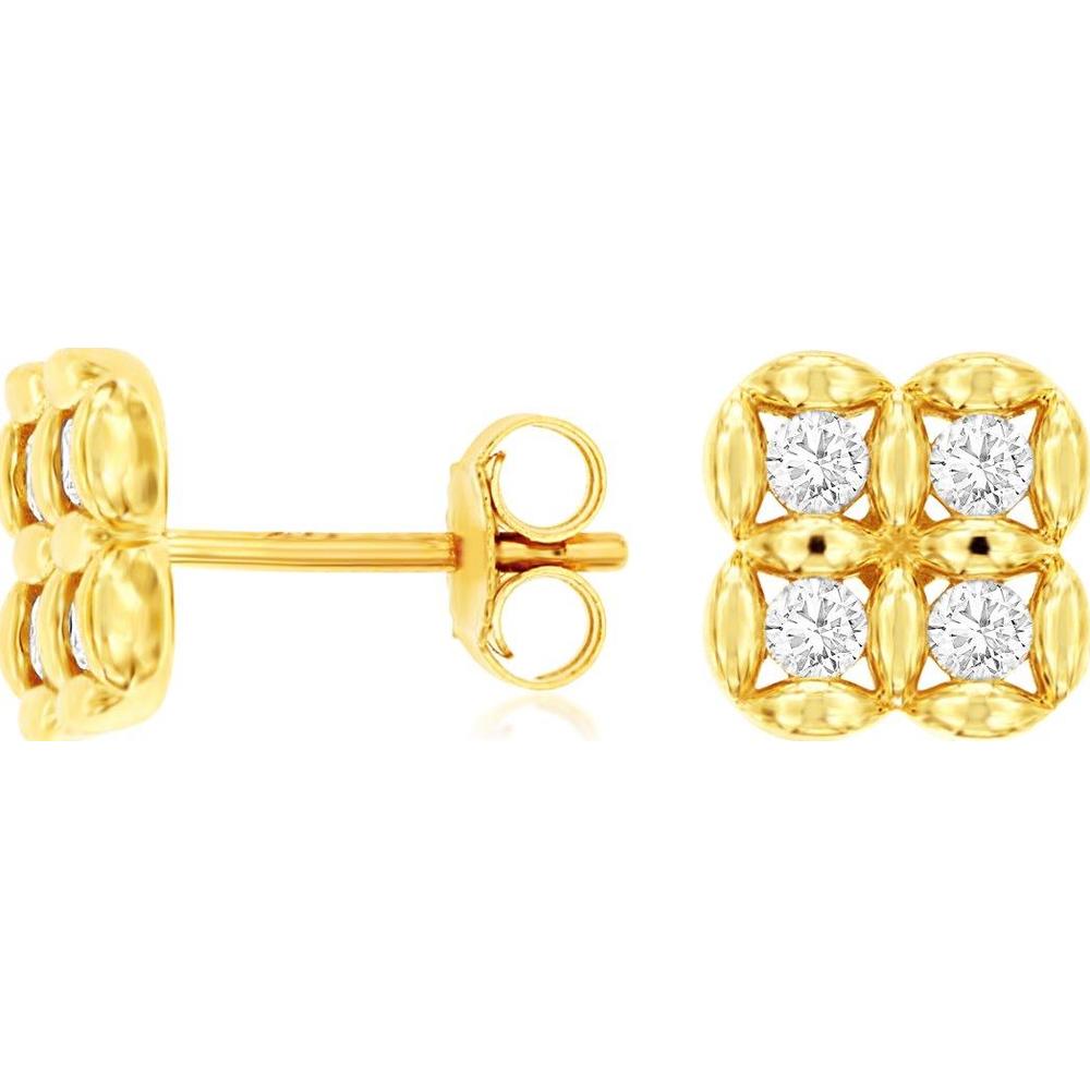 14K Yellow Gold Diamond Stud Earrings - 0.32 Carats Total Diamond Weight